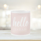 Moderne, minimale Pastel Roze Hallo en u noemt Matglas Koffiemok