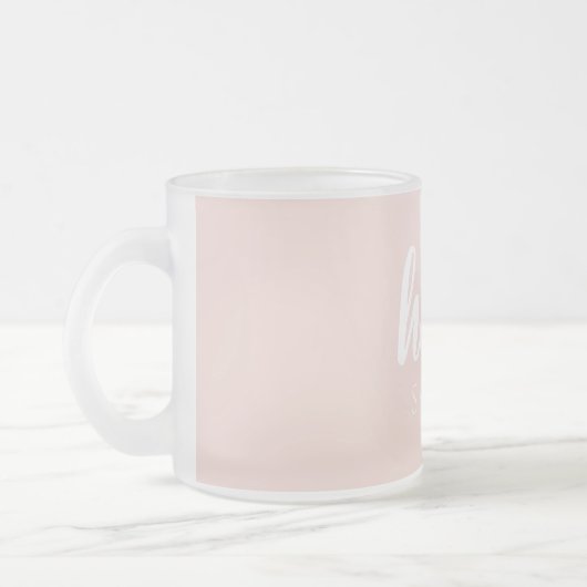 Moderne, minimale Pastel Roze Hallo en u noemt Matglas Koffiemok (Links)