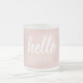 Moderne, minimale Pastel Roze Hallo en u noemt Matglas Koffiemok (Center)