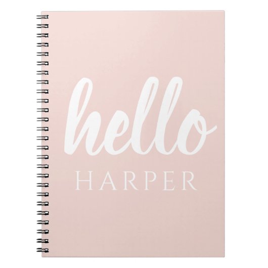 Moderne, minimale Pastel Roze Hallo en u noemt Notitieboek (Voorkant)