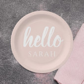 Moderne, minimale Pastel Roze Hallo en u noemt Papieren Bordje