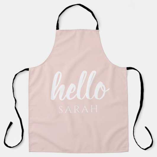 Moderne, minimale Pastel Roze Hallo en u noemt Schort (Voorkant)