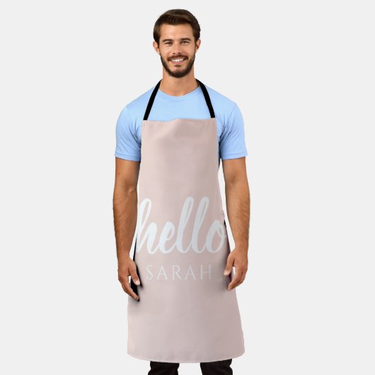 Moderne, minimale Pastel Roze Hallo en u noemt Schort (Gedragen)