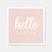 Moderne, minimale Pastel Roze Hallo en u noemt Servet (Voorkant)