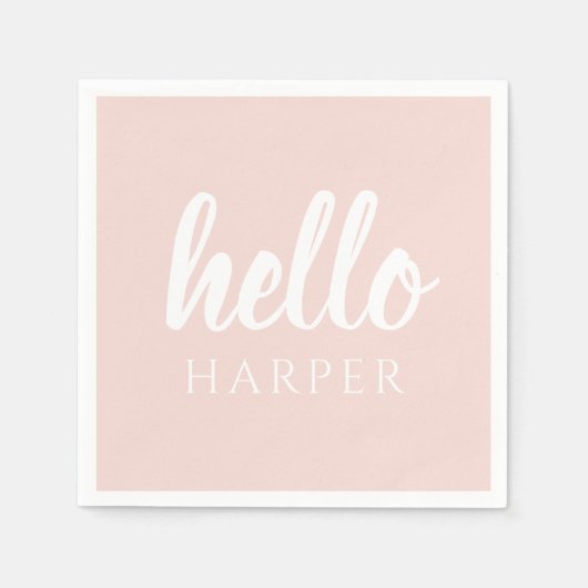 Moderne, minimale Pastel Roze Hallo en u noemt Servet (Voorkant)