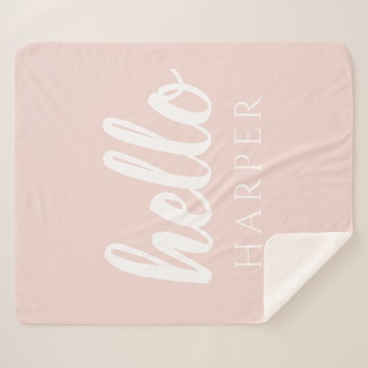 Moderne, minimale Pastel Roze Hallo en u noemt Sherpa Deken (Voorkant (horizontaal))