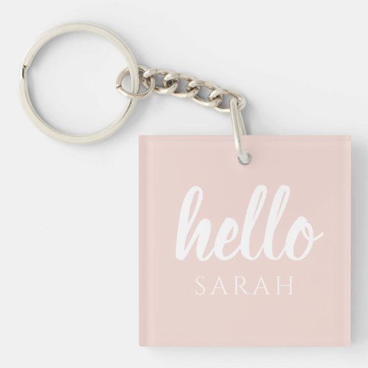 Moderne, minimale Pastel Roze Hallo en u noemt Sleutelhanger (voorkant)