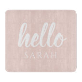 Moderne, minimale Pastel Roze Hallo en u noemt Snijplank (Voorkant)