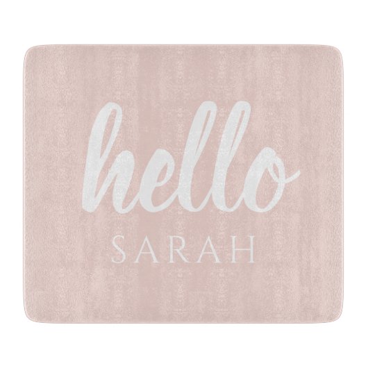 Moderne, minimale Pastel Roze Hallo en u noemt Snijplank (Voorkant)