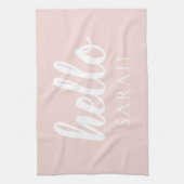 Moderne, minimale Pastel Roze Hallo en u noemt Theedoek (Verticaal)