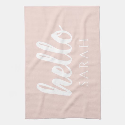 Moderne, minimale Pastel Roze Hallo en u noemt Theedoek (Verticaal)