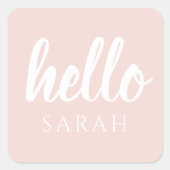 Moderne, minimale Pastel Roze Hallo en u noemt Vierkante Sticker (Voorkant)