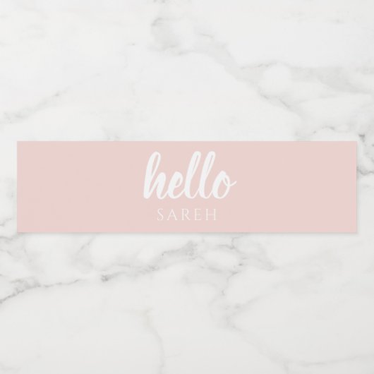 Moderne, minimale Pastel Roze Hallo en u noemt Waterfles Etiket (Enkel label)