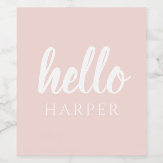 Moderne, minimale Pastel Roze Hallo en u noemt Wijn Etiket (Enkel label)
