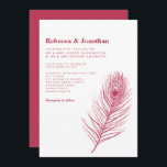Moderne minimale peacock Feather Magenta Wedding Kaart<br><div class="desc">De minimale Notitiekaart voor het uitnodigen van een bruiloft is voorzien van een elegante illustratie van de vloerbedekking met een magenta kleurenthema. Moderne en schone typografische vormgeving, deze trouwdag-uitnodiging is klaar voor u om u aan te passen met de details van uw speciale dag. Een deel van een steeds groter...</div>