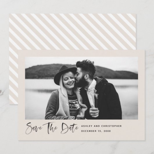 Moderne minimale penseelfoto BLUSH Save The Date (Voorkant / Achterkant)