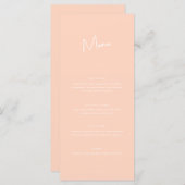 Moderne minimale perzik script bruiloft menu (Voorkant / Achterkant)