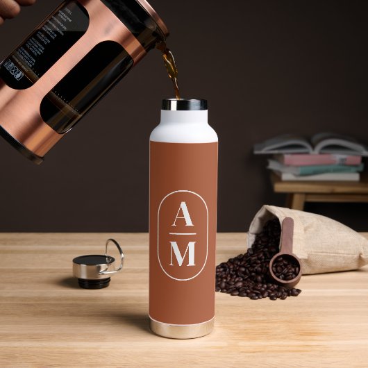 Moderne Minimale Pil Monogram - Terra Cotta Waterfles (Koffie)