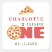Moderne minimale Pizza Eerste Verjaardagsfeestje C Vierkante Sticker (Voorkant)