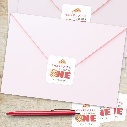 Moderne minimale Pizza Eerste Verjaardagsfeestje C Vierkante Sticker
