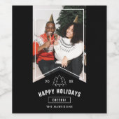 Moderne minimale Prettige feestdagen foto zwart li Wijn Etiket (Enkel label)