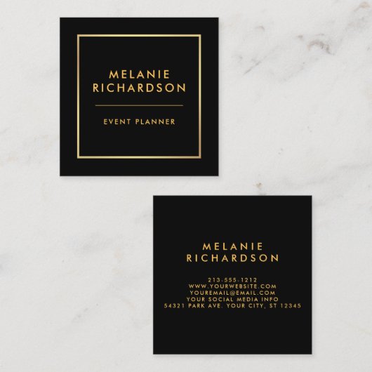 Moderne, minimale professionele legant Gold Black Vierkante Visitekaartje (Voorkant / Achterkant)