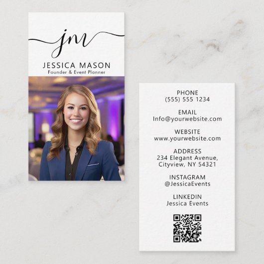 Moderne minimale professionele script monogram fot visitekaartje (Voorkant / Achterkant)