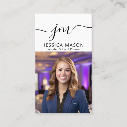 Moderne minimale professionele script monogram fot visitekaartje (Voorkant)