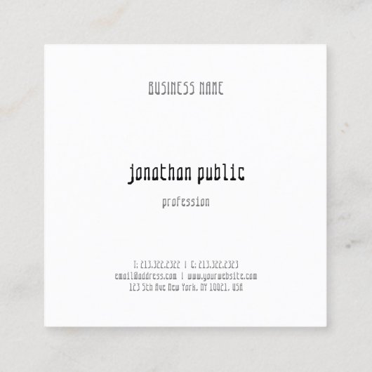 Moderne minimale professionele Sjabloon Vierkante Visitekaartje (Achterkant)