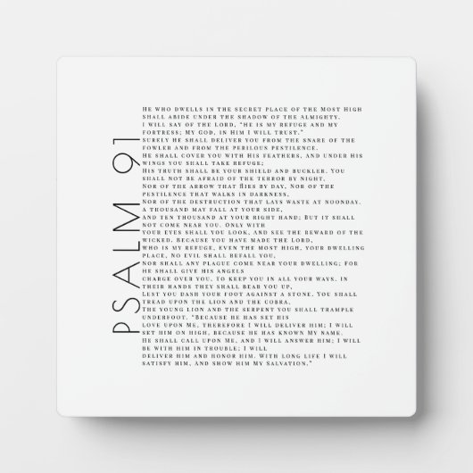 Moderne minimale Psalm 91 Christelijk Fotoplaat (Voorkant)