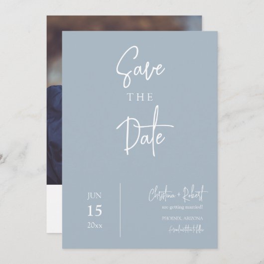 Moderne minimale puinblauwe boho sparen de Datum F Kaart (Voorkant / Achterkant)