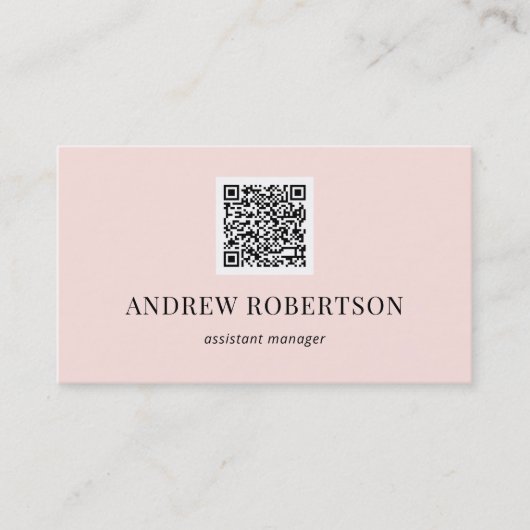 Moderne minimale QR-code Blush Pink Visitekaartje (Voorkant)