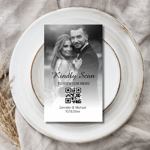 Moderne minimale QR-code Bruiloft Menu Fotokaart
