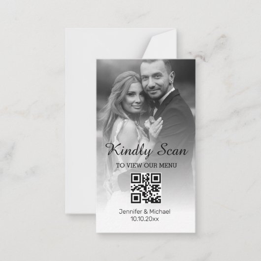 Moderne minimale QR-code Bruiloft Menu Fotokaart (Voorkant)
