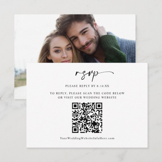 Moderne minimale QR Code Foto RSVP Card Kaartje (Voorkant / Achterkant)