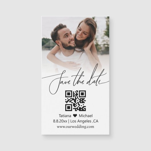 moderne minimale qr-code foto save the date magnee (Voorkant)