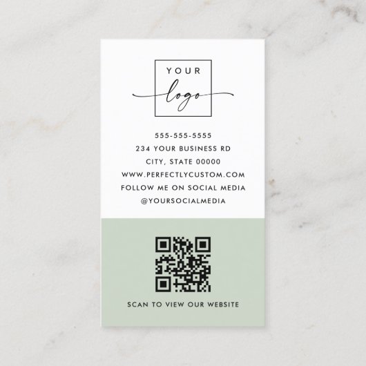 Moderne minimale QR-code salie groen wit verticaal Visitekaartje (Achterkant)