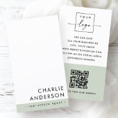 Moderne minimale QR-code salie groen wit verticaal Visitekaartje