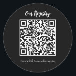 Moderne minimale QR-code Scanable Wedding Registry Ronde Sticker<br><div class="desc">pas met om het even welke tekst aan.</div>