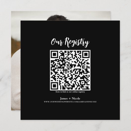 Moderne minimale QR-code Scannable Wedding Registr Kaart (Voorkant / Achterkant)