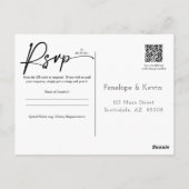 Moderne minimale QR Code Wedding RSVP Antwoord Briefkaart (Achterkant)