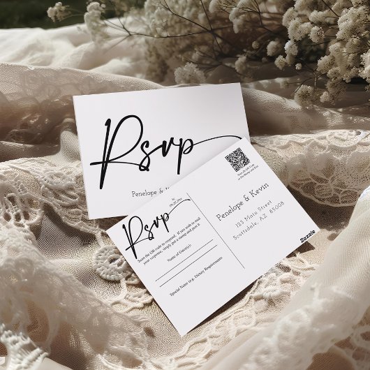 Moderne minimale QR Code Wedding RSVP Antwoord Briefkaart