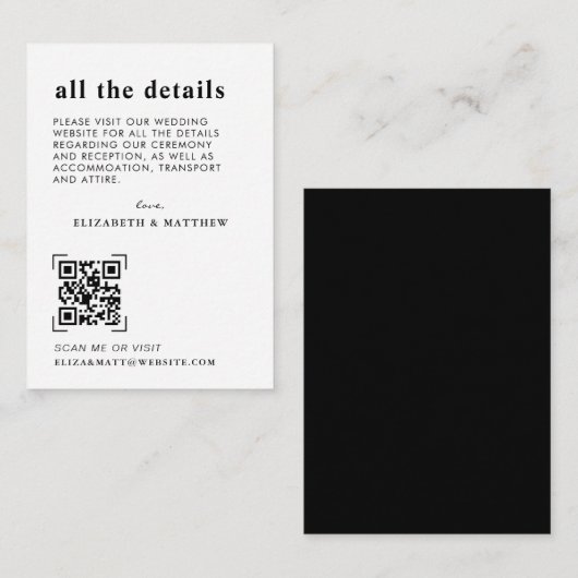 Moderne minimale QR-codescan | Weddengegevens Informatiekaartje (Voorkant / Achterkant)