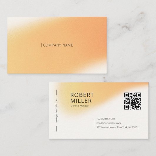 Moderne minimale QR-codeverloop vervagen ruis geel Visitekaartje (Voorkant / Achterkant)