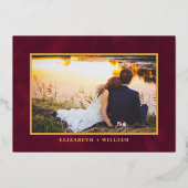 Moderne, minimale Red Gold-foto bespaart de datum Folie Uitnodiging (Achterkant)