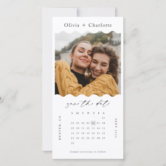 Moderne minimale retro golvende foto stijlvolle ka save the date (Voorkant)