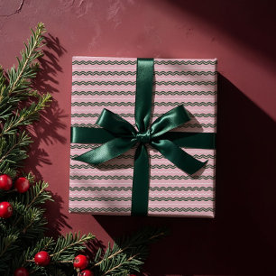 Moderne Minimale Retro Wavy Groen & Roze Streep Cadeaupapier