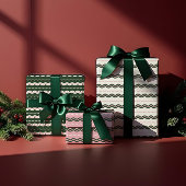 Moderne Minimale Retro Wavy Groen & Roze Streep Inpakpapier Vel