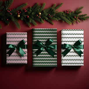 Moderne Minimale Retro Wavy Groen & Roze Streep Inpakpapier Vel