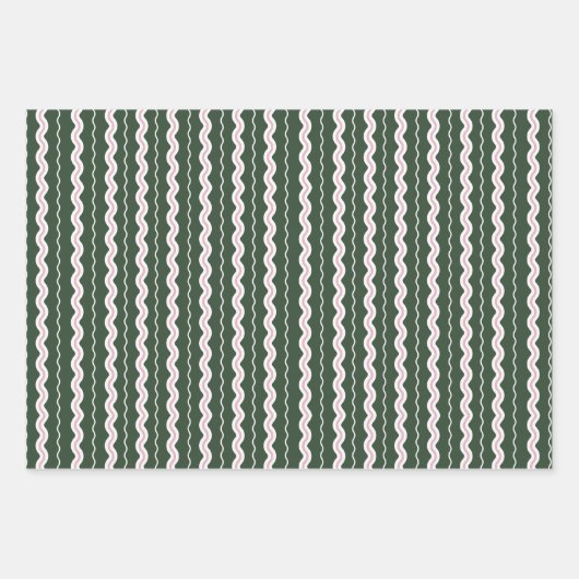 Moderne Minimale Retro Wavy Groen & Roze Streep Inpakpapier Vel (Voorkant)